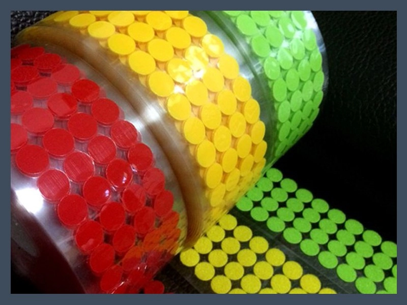 Colored Die-Cut Adhesive Hook and Loop Shapes