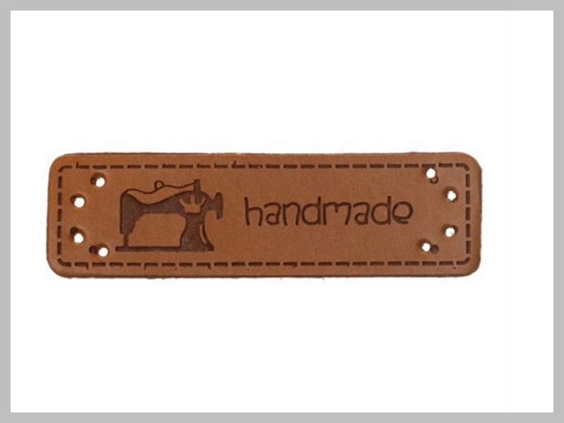 Square Engraved Metal Clothing Label with Leather Thumb